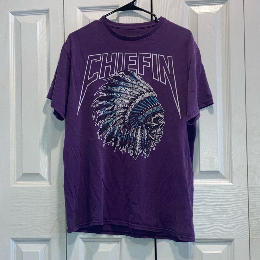 CHIEFIN Indian Chief purple tee size L